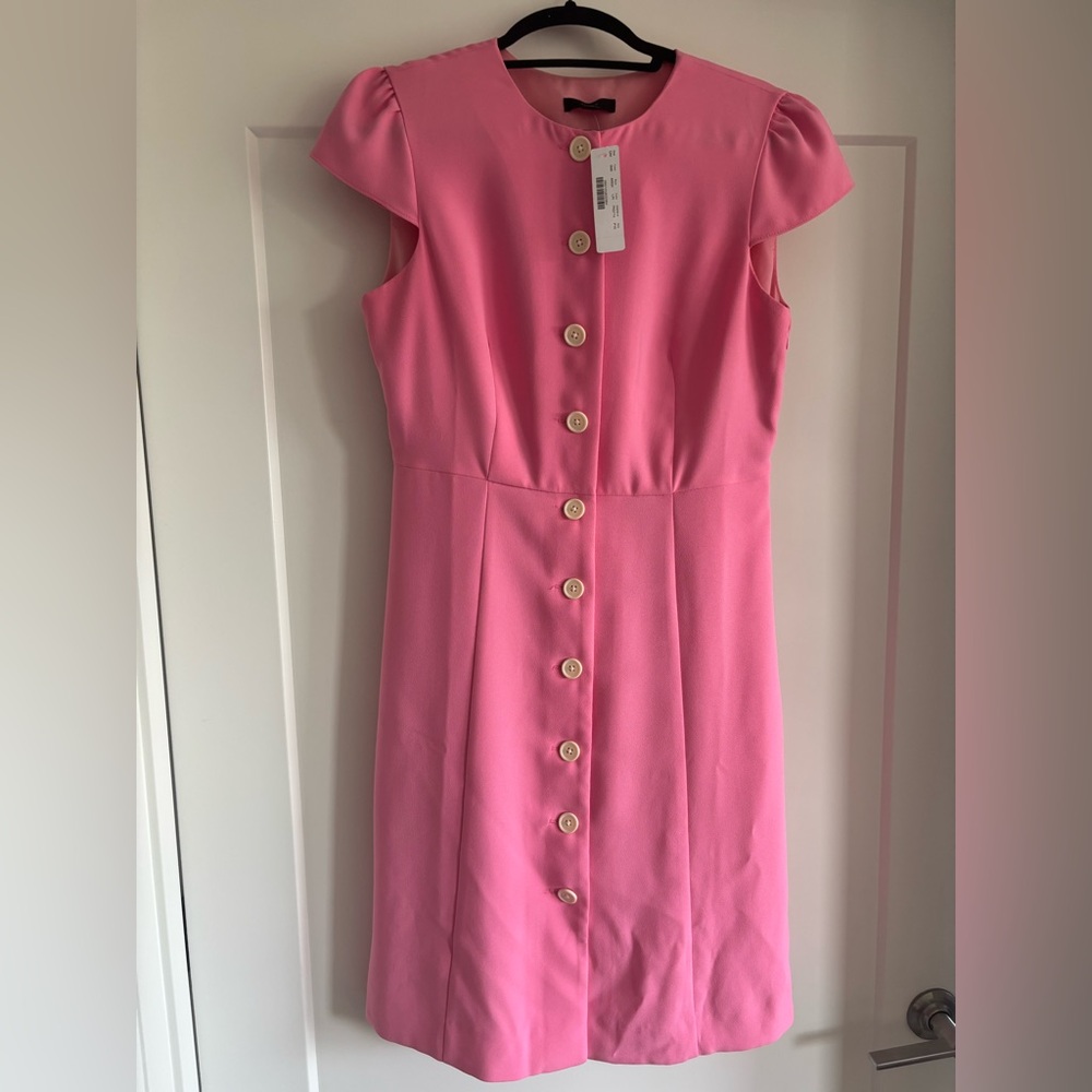 J. Crew Pink Midi Sheath Dress with Flutter Cap Sleeves